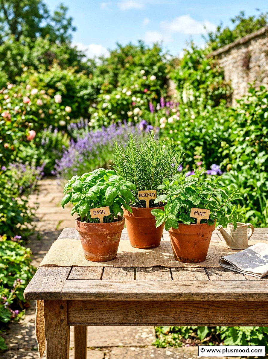 Potted herb table centerpiece - 25 summer patio table decor ideas