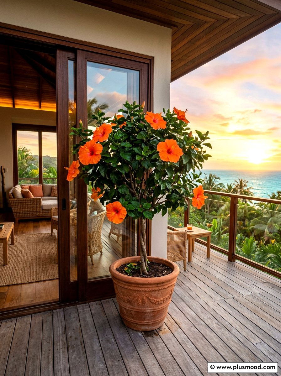 Potted hibiscus tree - 25 summer front porch planter ideas