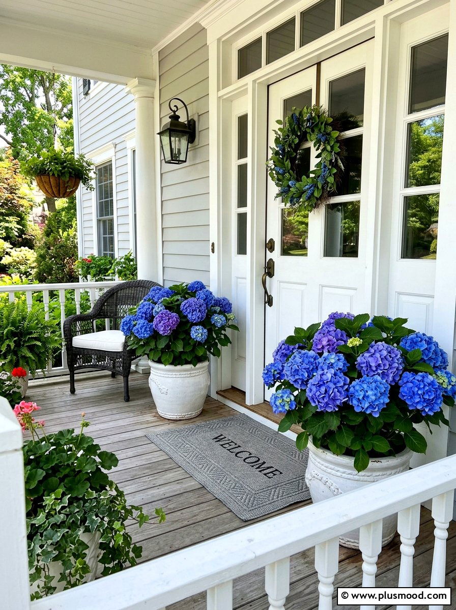 Potted hydrangea plants - 25 simple summer front porch ideas