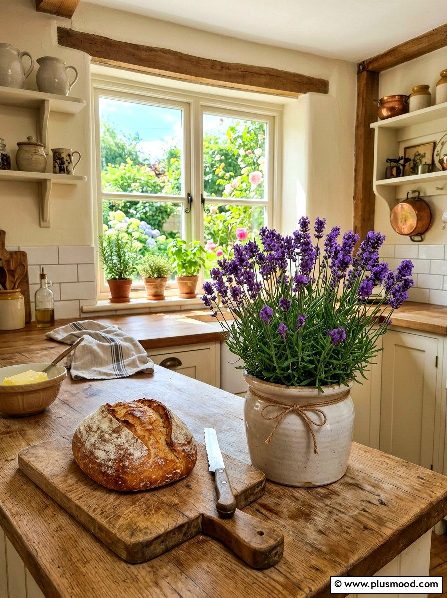 Potted lavender kitchen accent - 25 summer greenery kitchen decor ideas