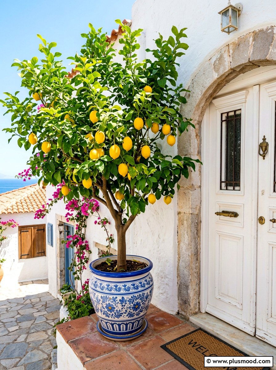 Potted lemon tree - 25 summer front porch decor ideas with lemons