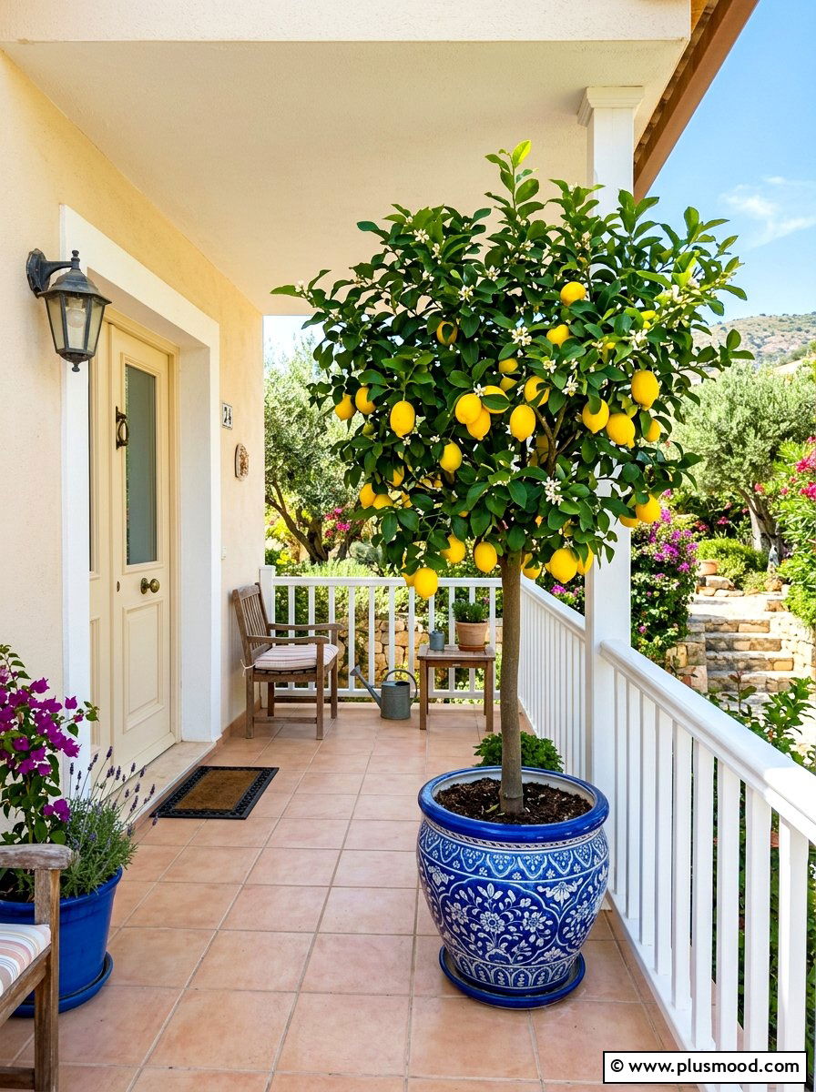Potted lemon tree - 25 summer small porch curb appeal ideas