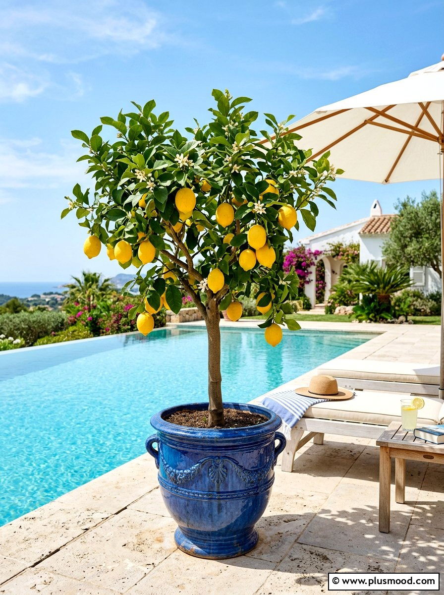 Potted lemon tree planter - 25 summer poolside planter ideas