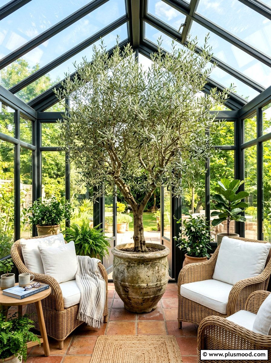Potted olive tree indoor sunroom - 25 summer French country summer decor ideas