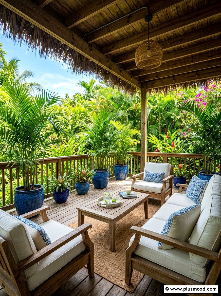 Potted palm porch retreat - 25 summer coastal porch ideas