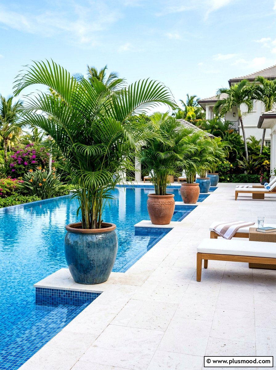 Potted palm tree layout - 25 pool landscaping ideas for small spaces