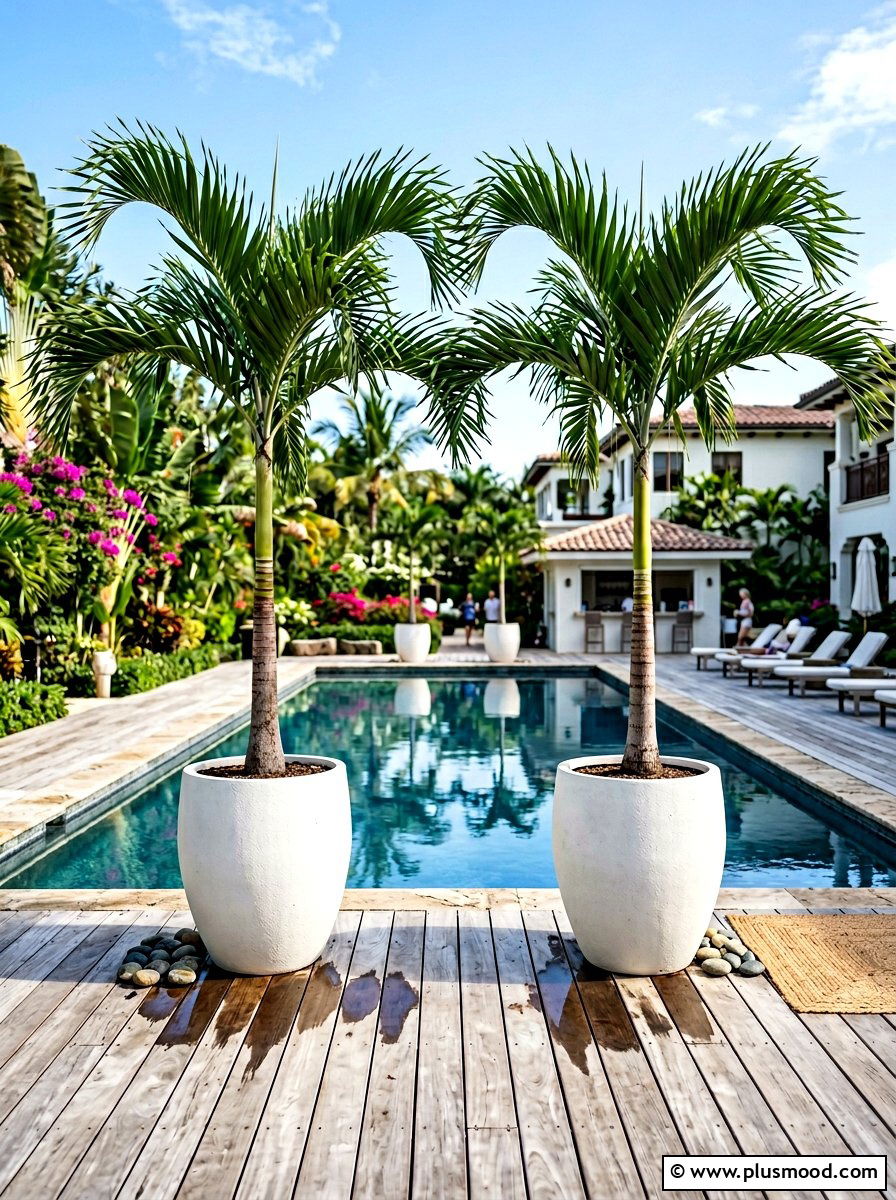 Potted palm trees for pool - 25 pool landscaping ideas for urban backyards