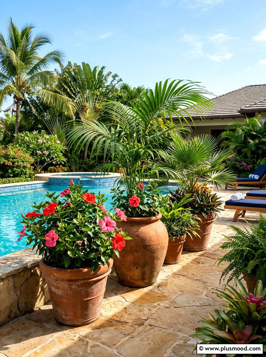Potted pool plants - 25 pool landscaping ideas on a budget