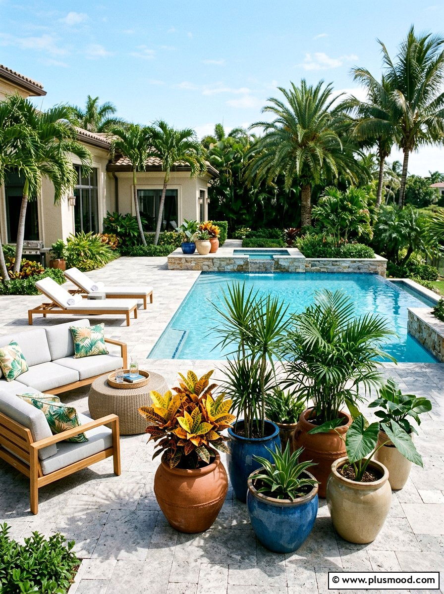 Potted tropical plants for pool - 25 pool landscaping ideas with tropical plants