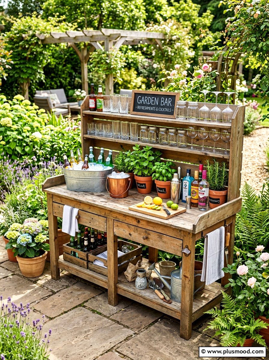 Potting Bench Bar - 25 summer outdoor buffet ideas