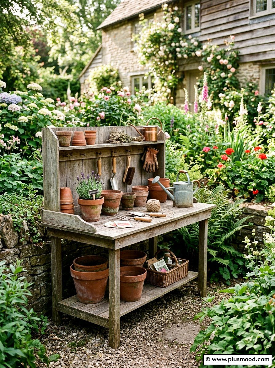 Potting Bench Station - 25 small backyard ideas farmhouse style
