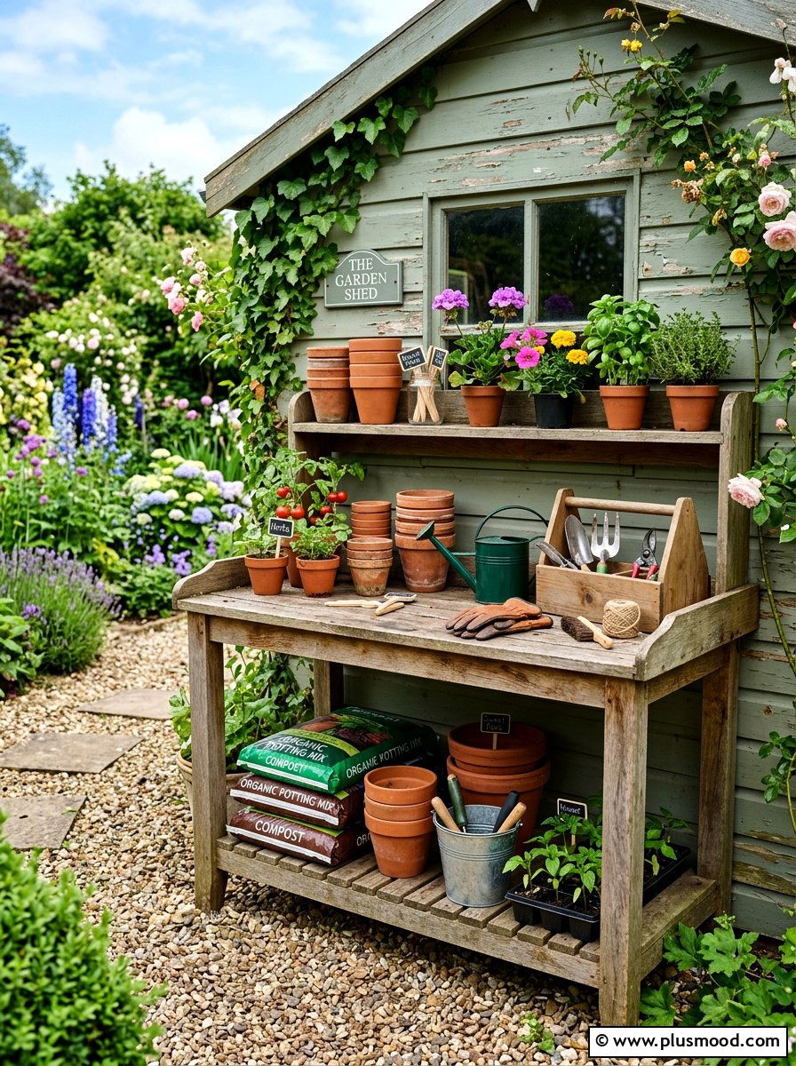 Potting bench station - 25 easy summer backyard makeover ideas