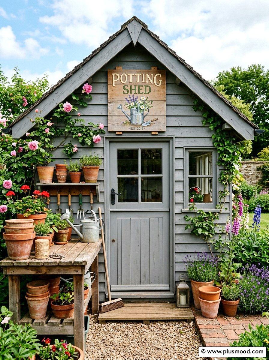 Potting shed wooden sign - 25 outdoor garden decor ideas with wood signs