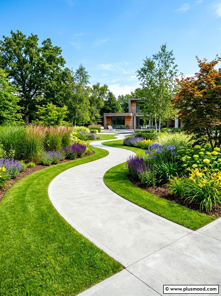 Poured Concrete Curves - 25 summer walkway ideas for front yard