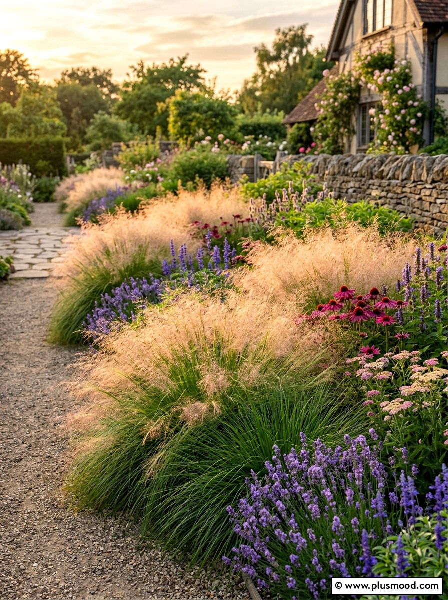 Prairie Dropseed Fragrant Border - 25 summer ornamental grass landscaping ideas