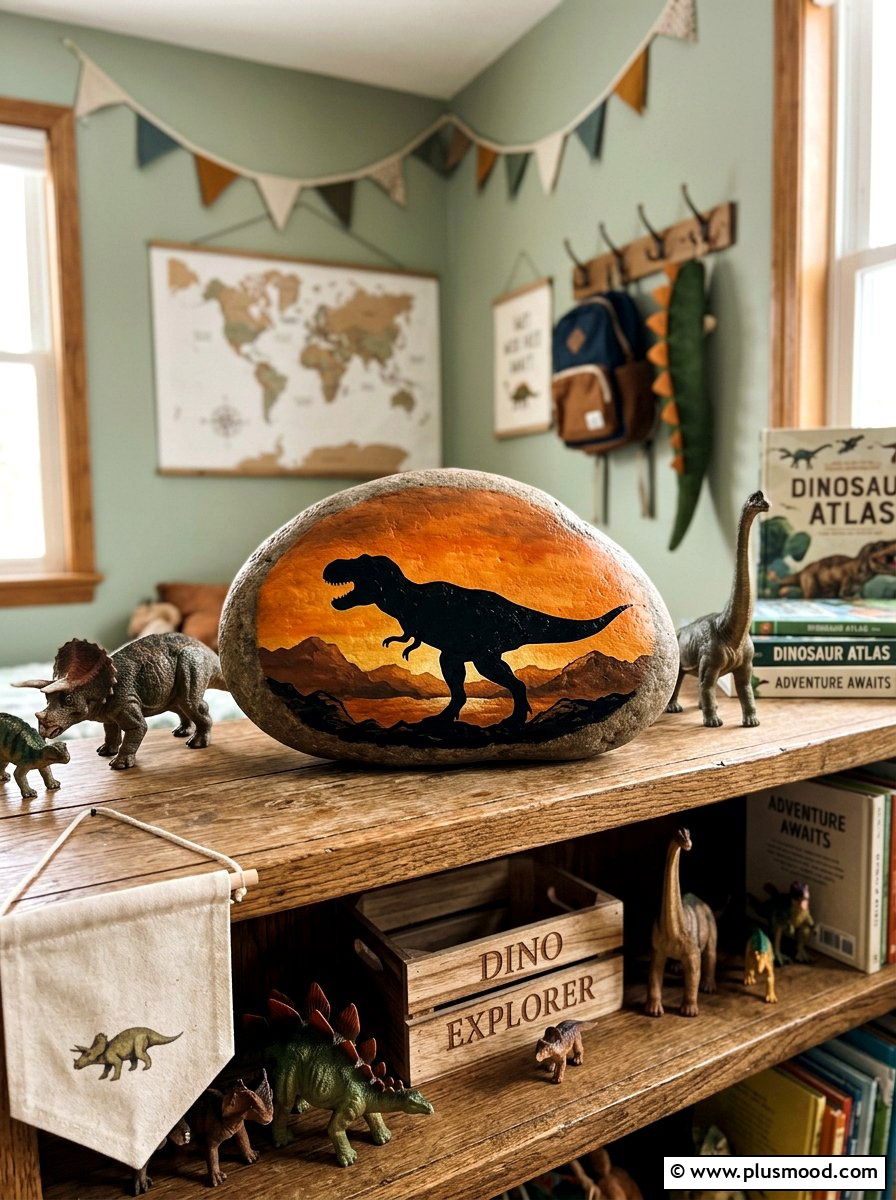 Prehistoric Dinosaur Silhouette Painted Rock - 25 painted rock ideas for kids birthday gifts