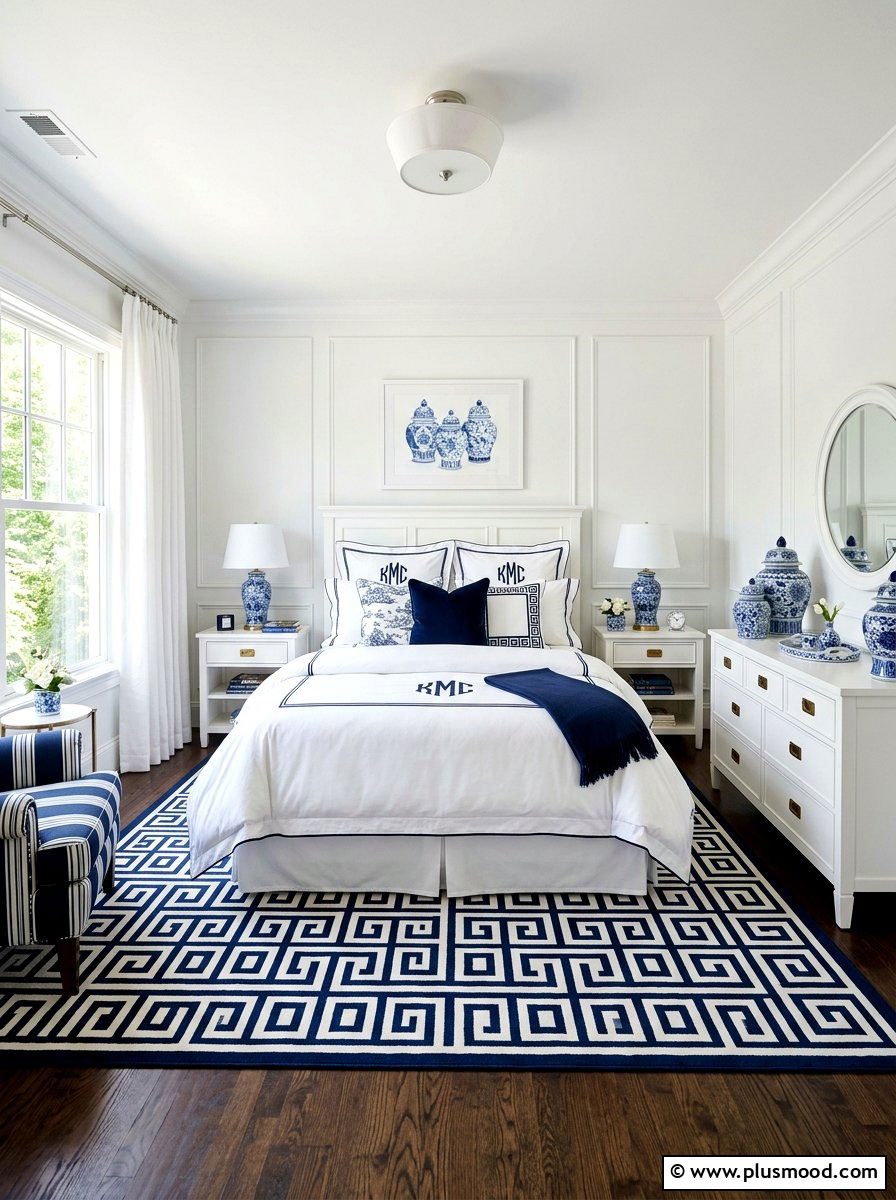 Preppy blue and white bedroom - 25 summer white and blue bedroom ideas