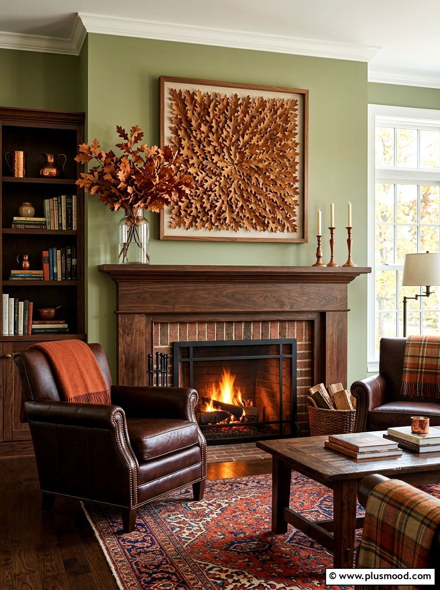 Preserved Oak Leaf Mantel - 25 summer to fall mantel ideas
