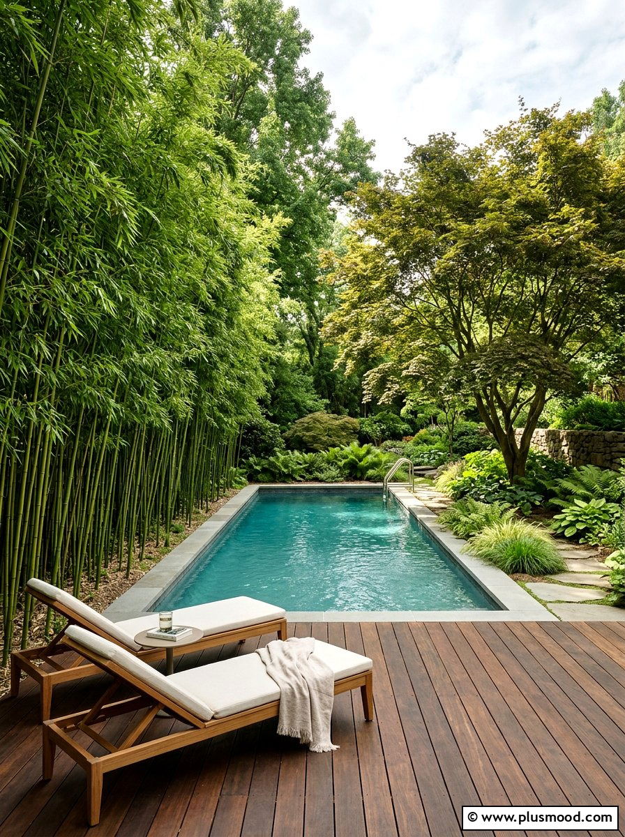 Privacy Bamboo Pool Screen - 25 pool landscaping ideas with shade trees