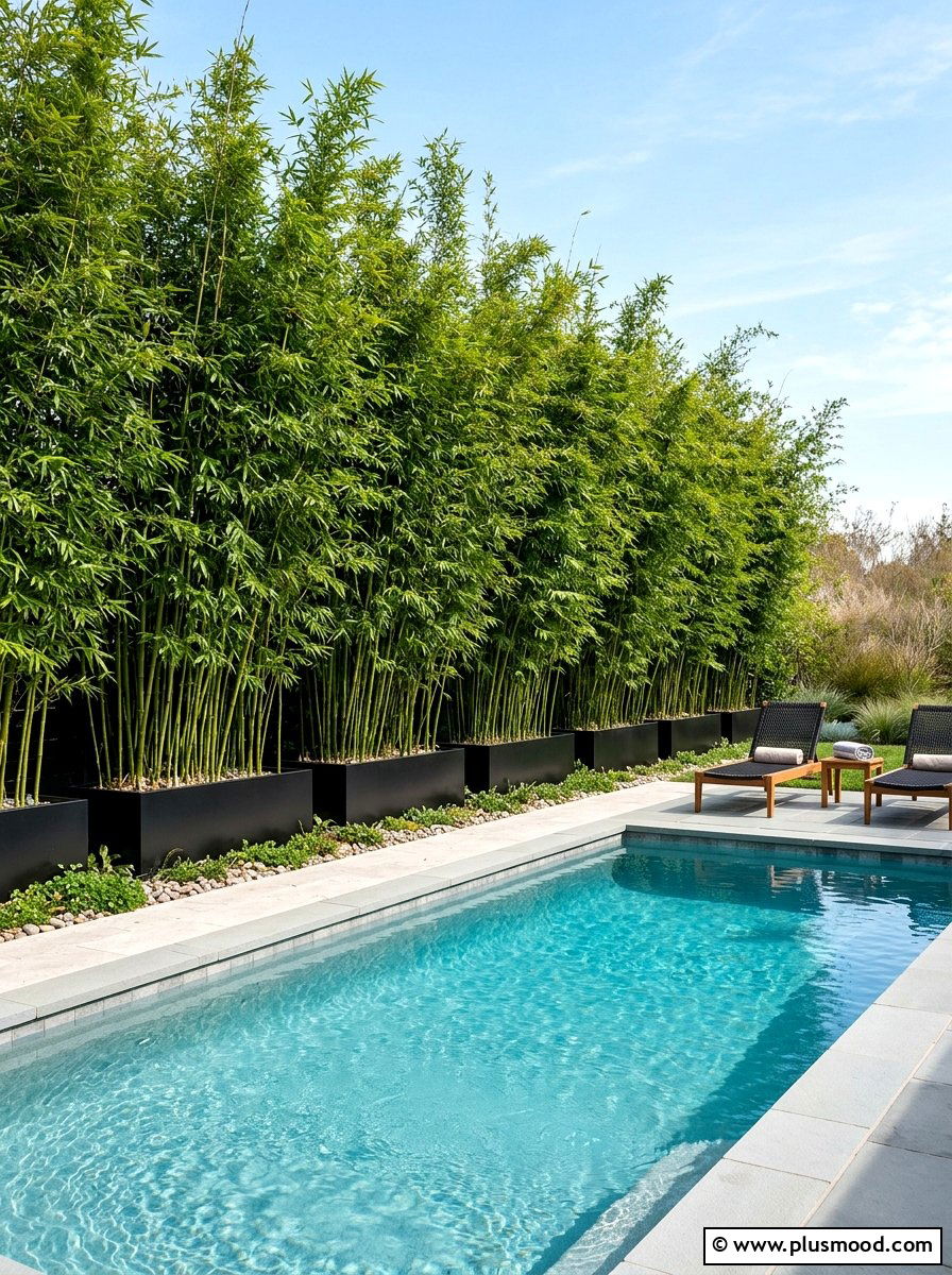 Privacy Bamboo Wall - 25 pool landscaping ideas with raised garden beds