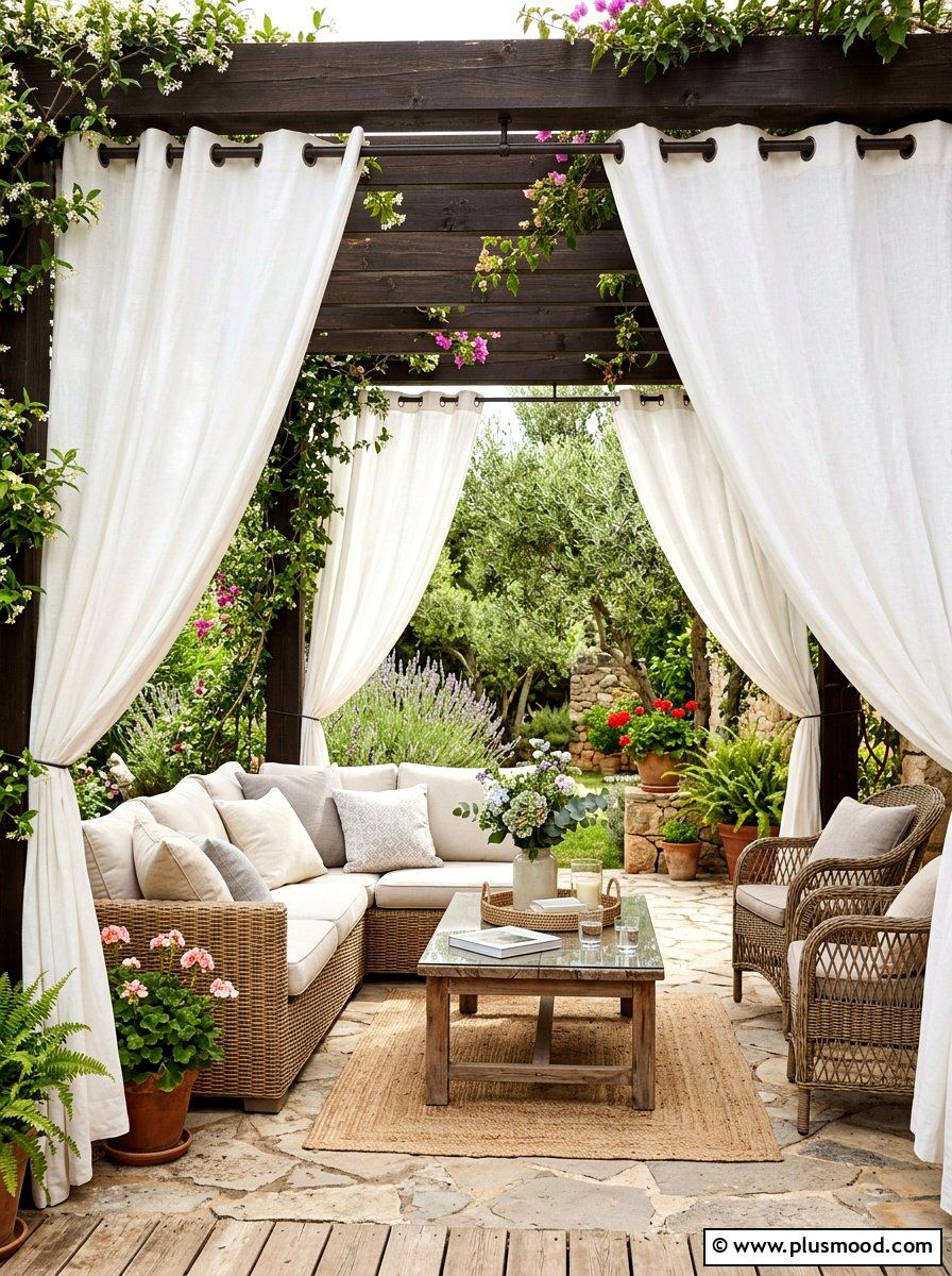 Privacy Curtain Patio - 25 summer farmhouse patio ideas