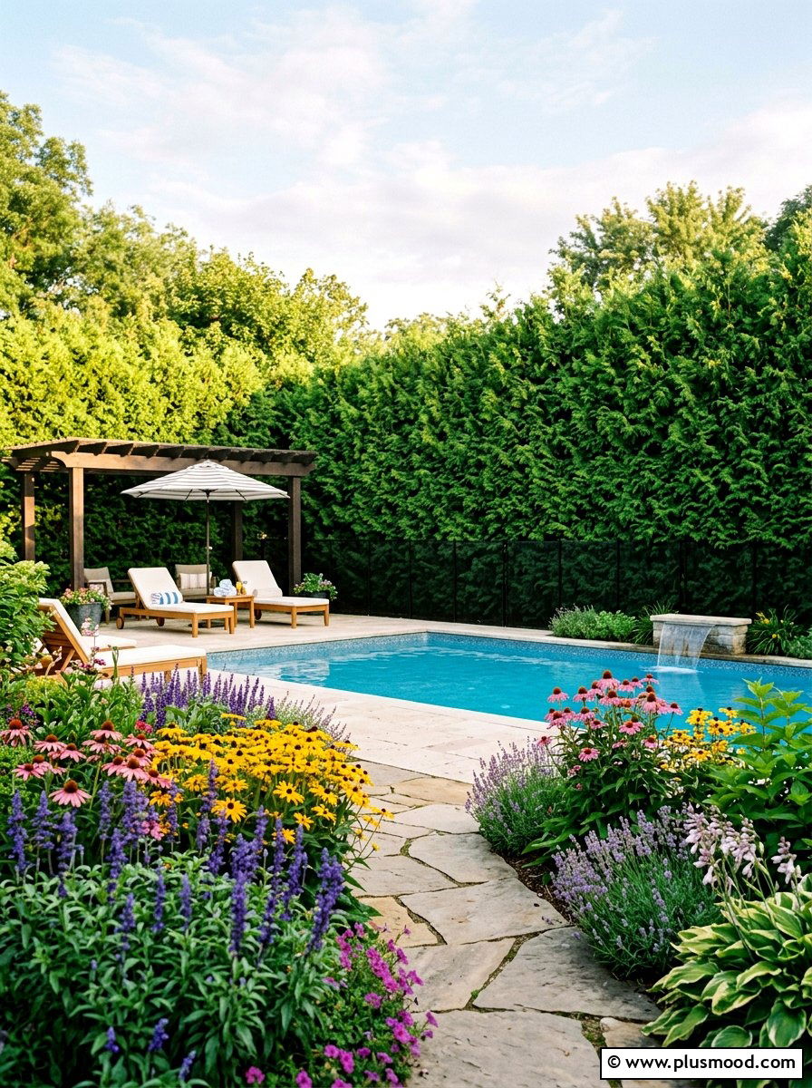 Privacy Hedge Fence - 25 pool landscaping ideas with fence