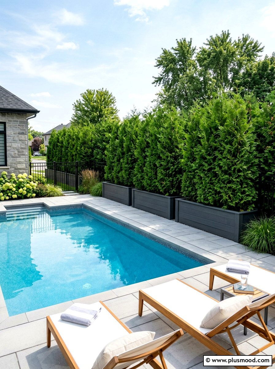 Privacy Hedge In Raised Planter - 25 pool landscaping ideas with raised planters