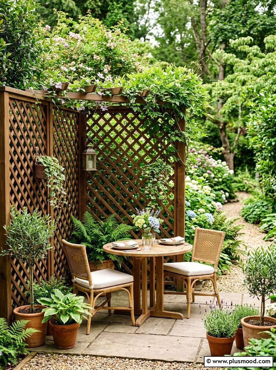 Privacy Screen Dining Nook - 25 small backyard ideas with dining area