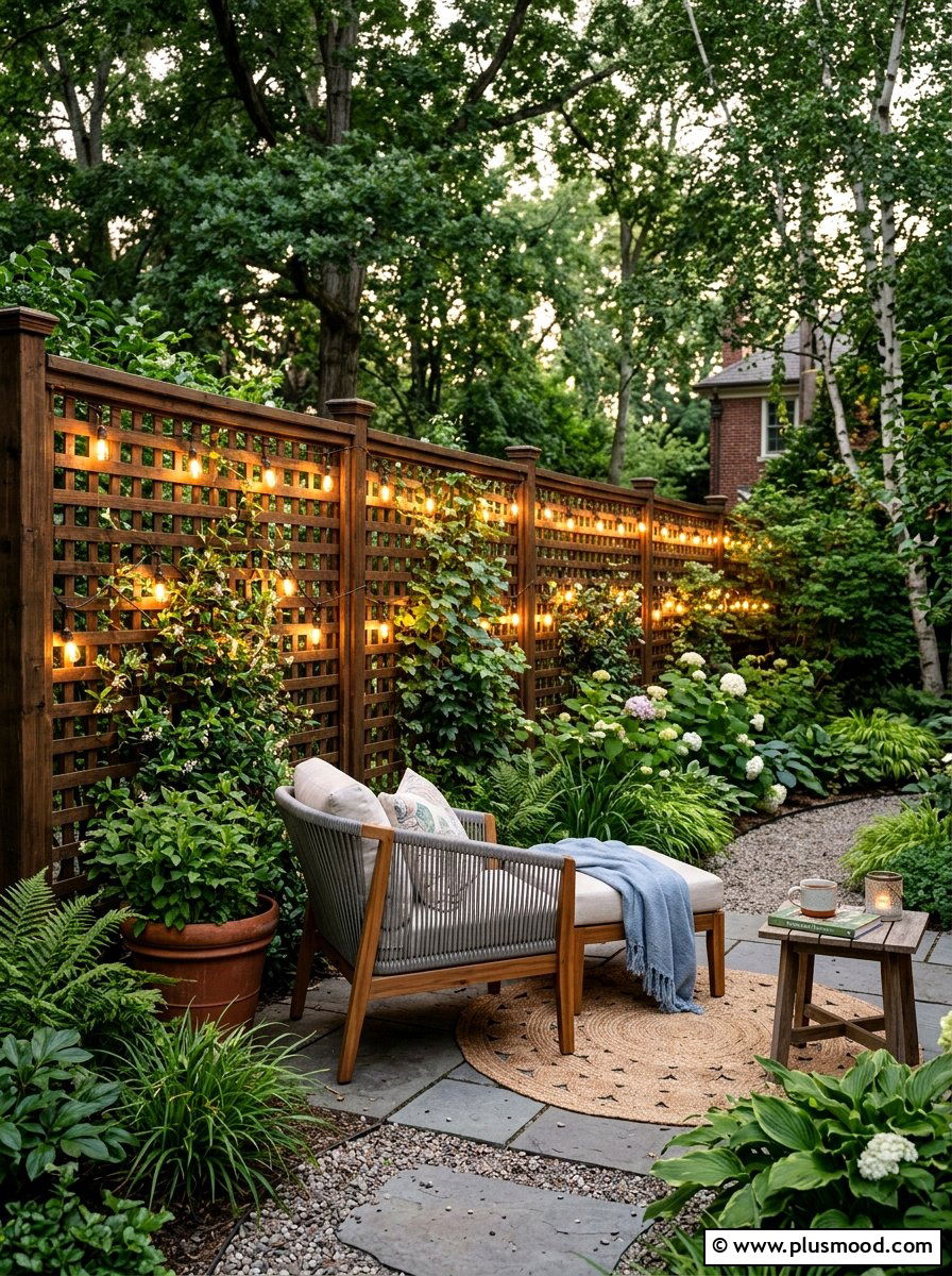 Privacy Screen Lights - 25 small backyard ideas with string lights