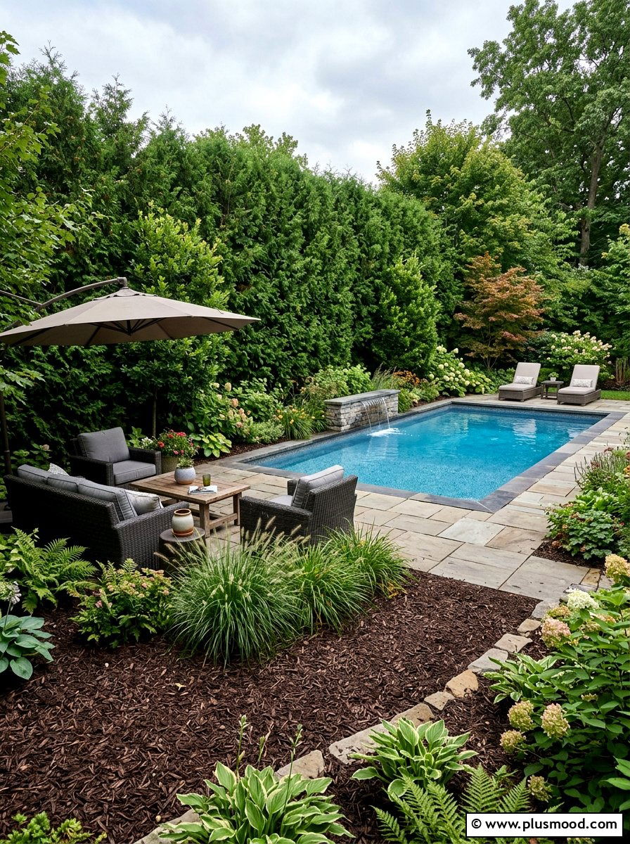 Privacy Screen Pool Mulch - 25 pool landscaping ideas with mulch beds