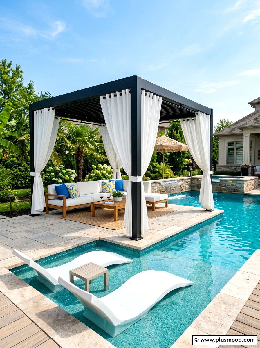 Privacy curtains for pergola - 25 summer pool privacy ideas