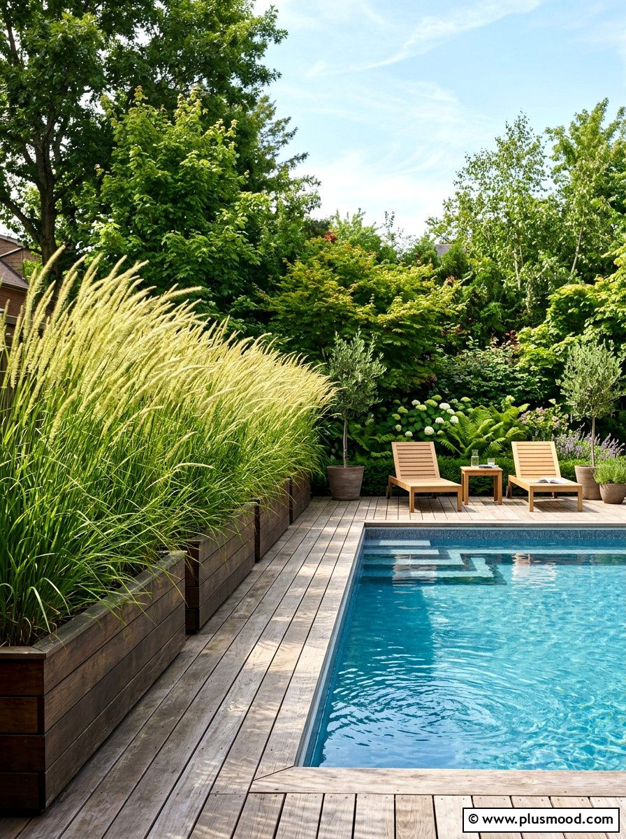 Privacy grass pool planter - 25 summer poolside planter ideas