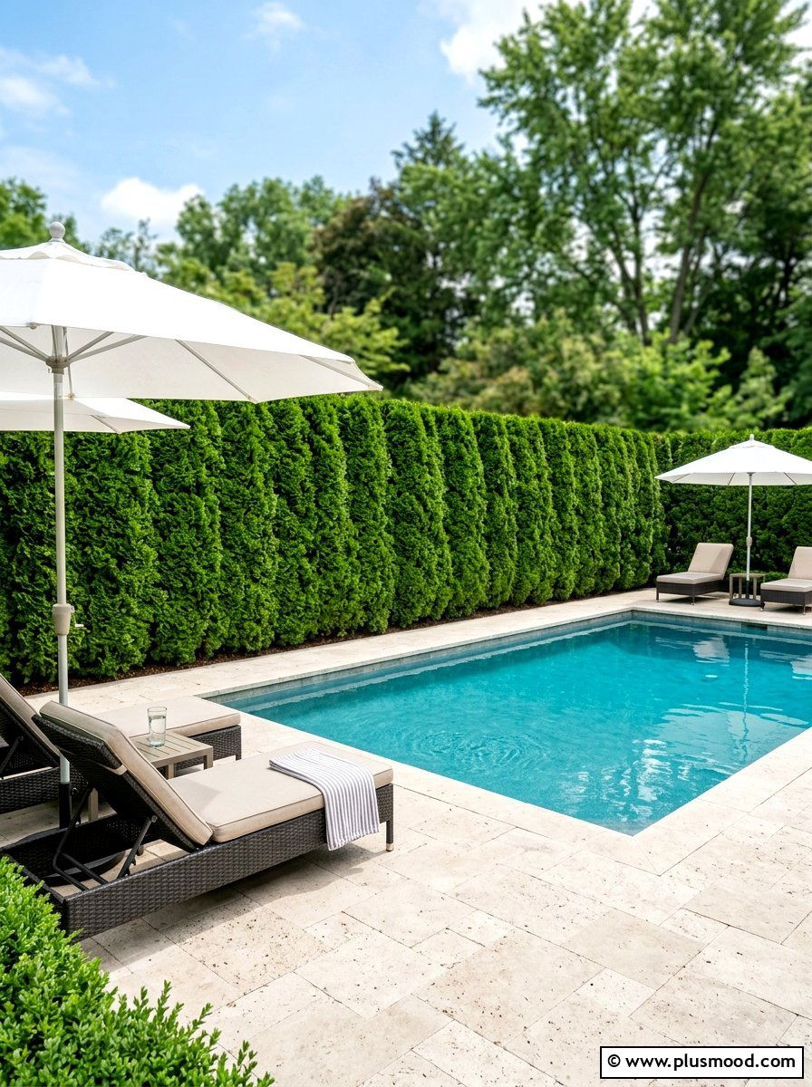 Privacy hedge for pool - 25 pool landscaping ideas for ranch homes