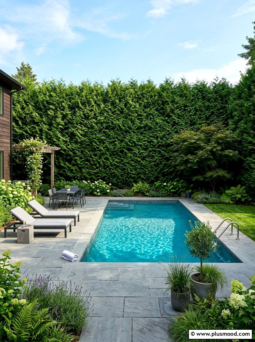 Privacy hedge for swimming pool - 25 pool landscaping ideas with shrubs