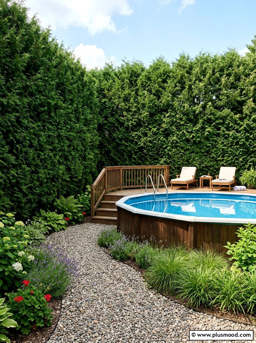 Privacy hedge pool surround - 25 pool landscaping ideas for above ground pools