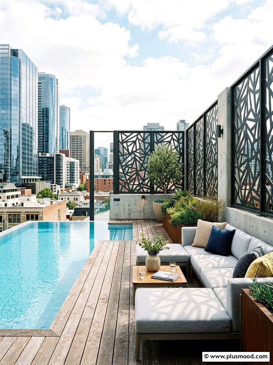 Privacy screen panels - 25 pool landscaping ideas for rooftop pools