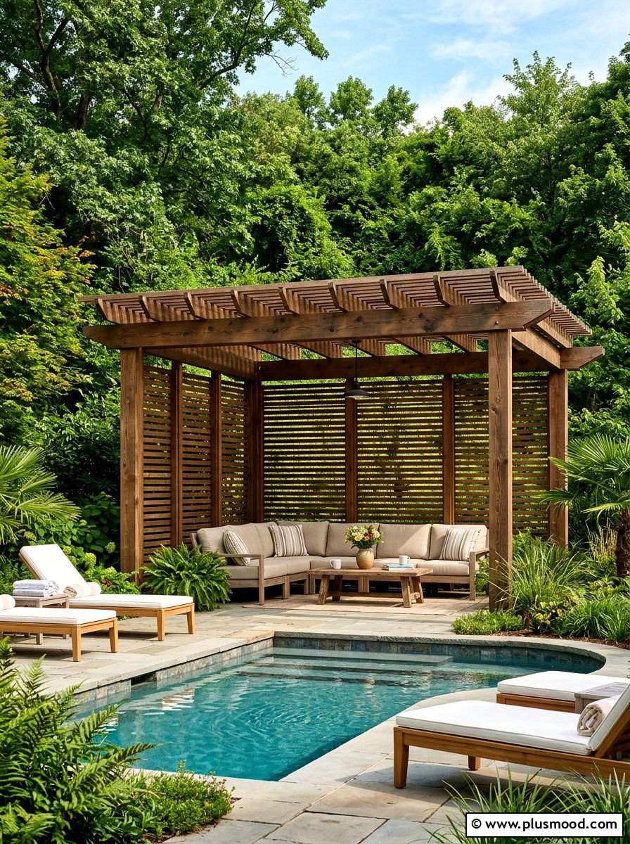 Privacy screen pergola for pool - 25 pool landscaping ideas with pergola shade