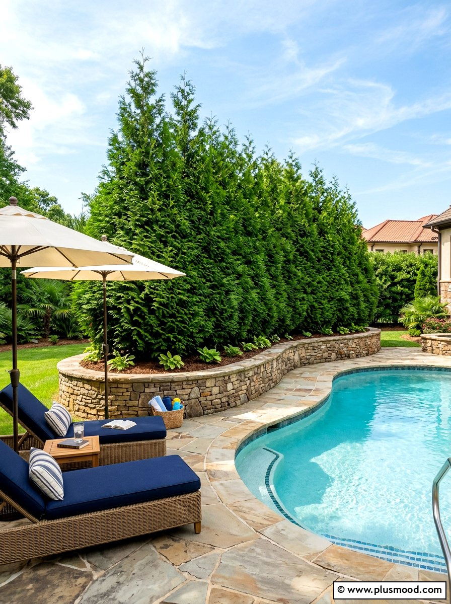 Privacy screen pool planter - 25 pool landscaping ideas with curved planters