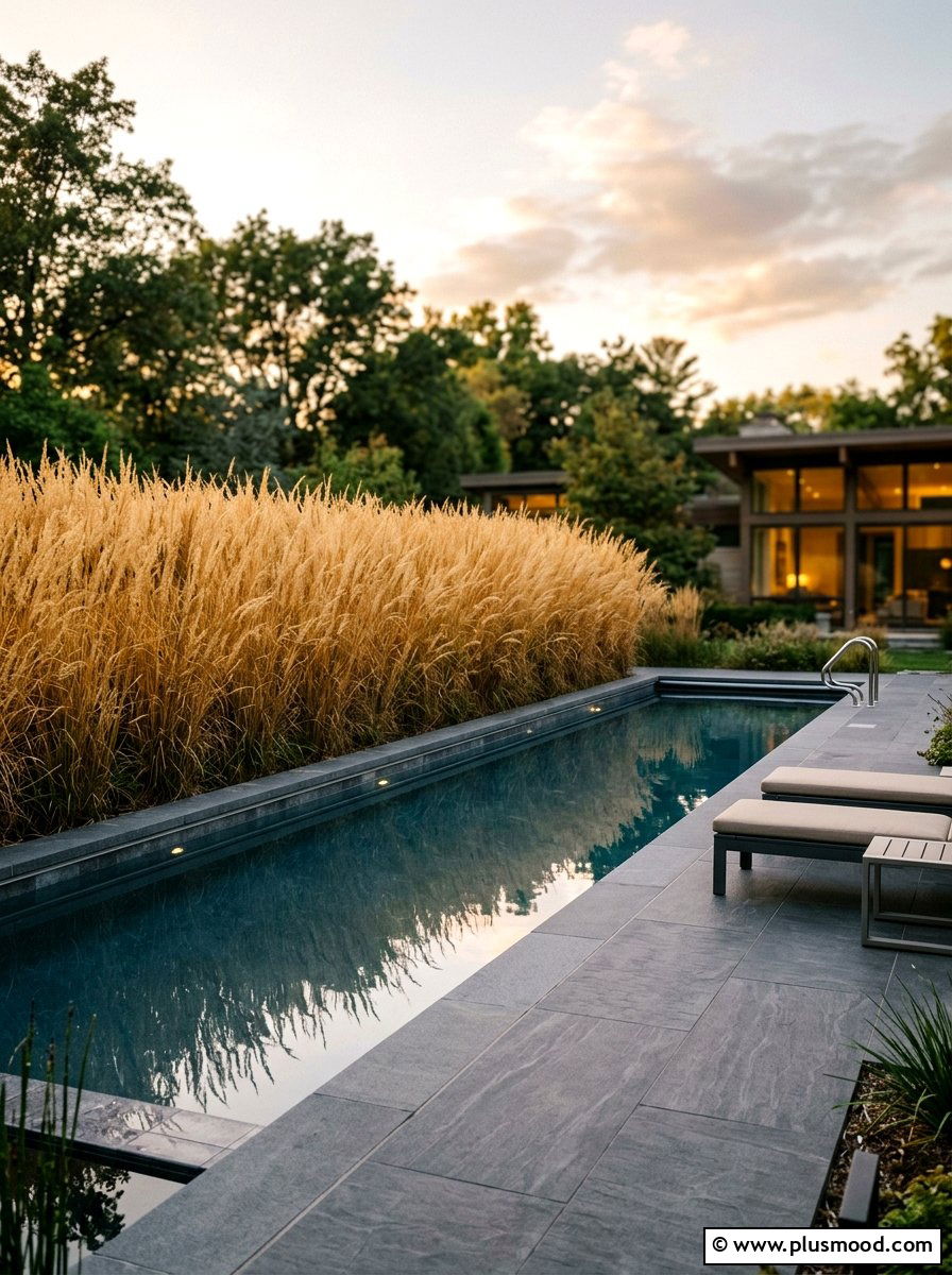 Privacy switchgrass pool hedge - 25 pool landscaping ideas with native plants