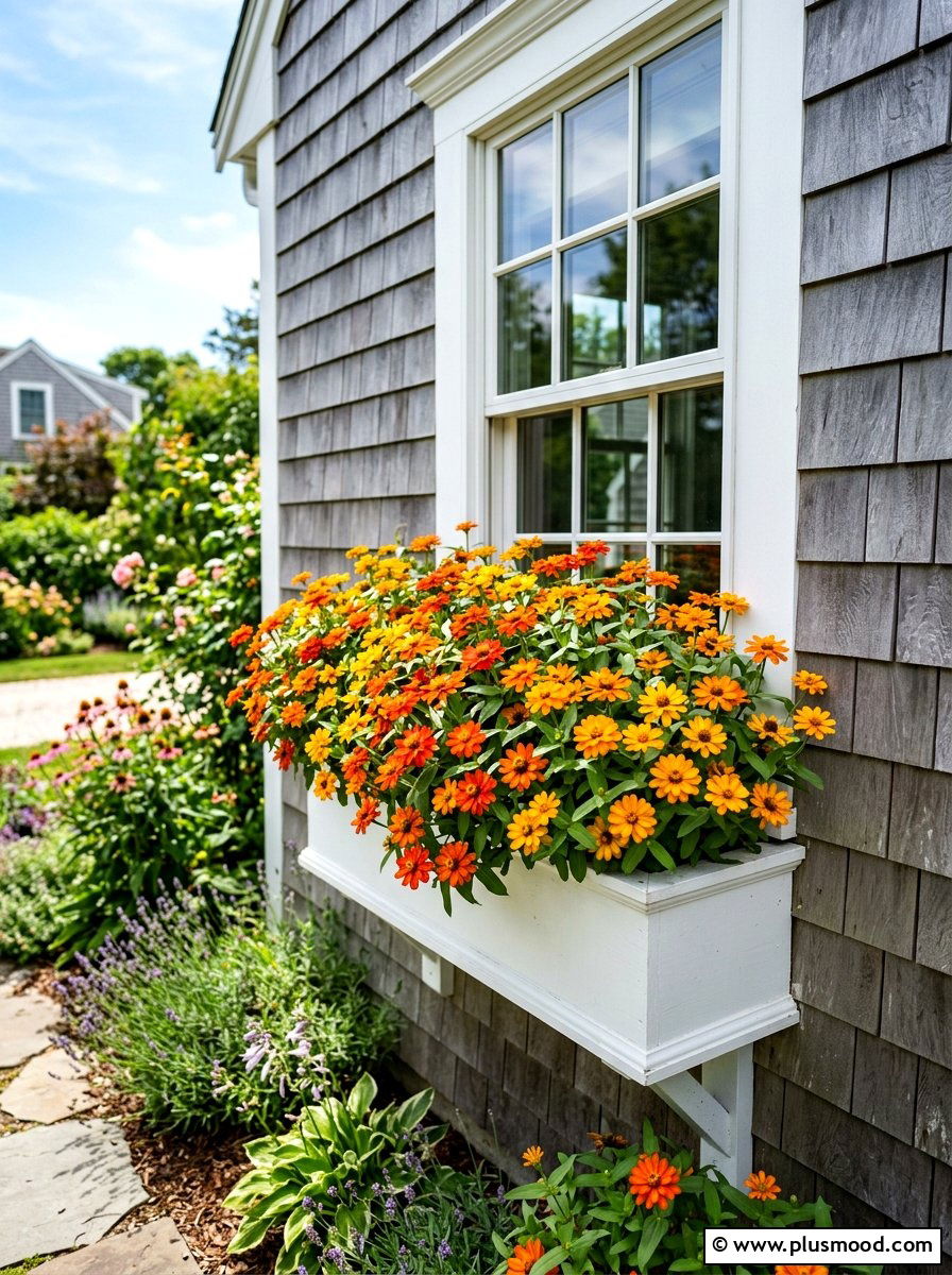 Profusion Zinnia Flower Box - 25 summer low maintenance planter ideas