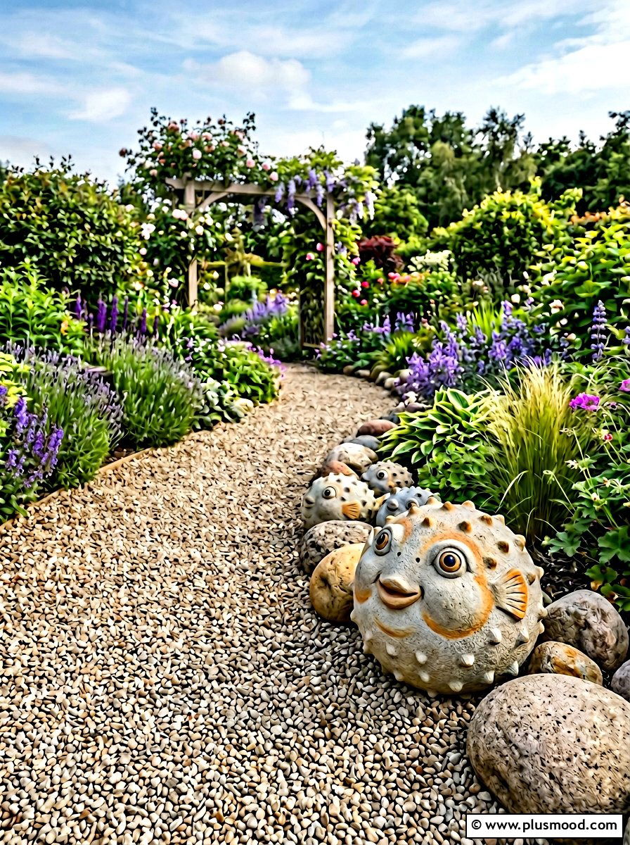 Puffer Fish Stone Design - 25 painted rock ideas with fish design