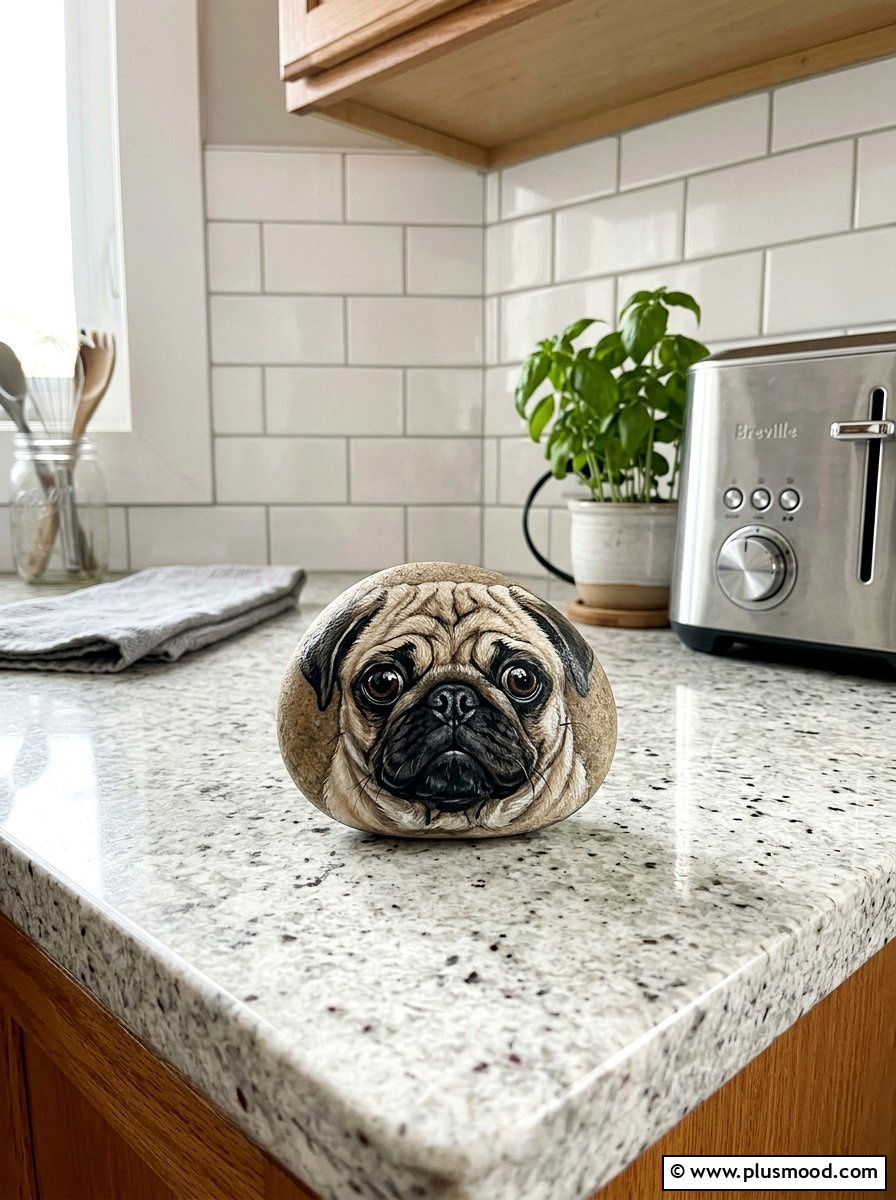 Pug Painted Rock - 25 painted rock ideas with dogs