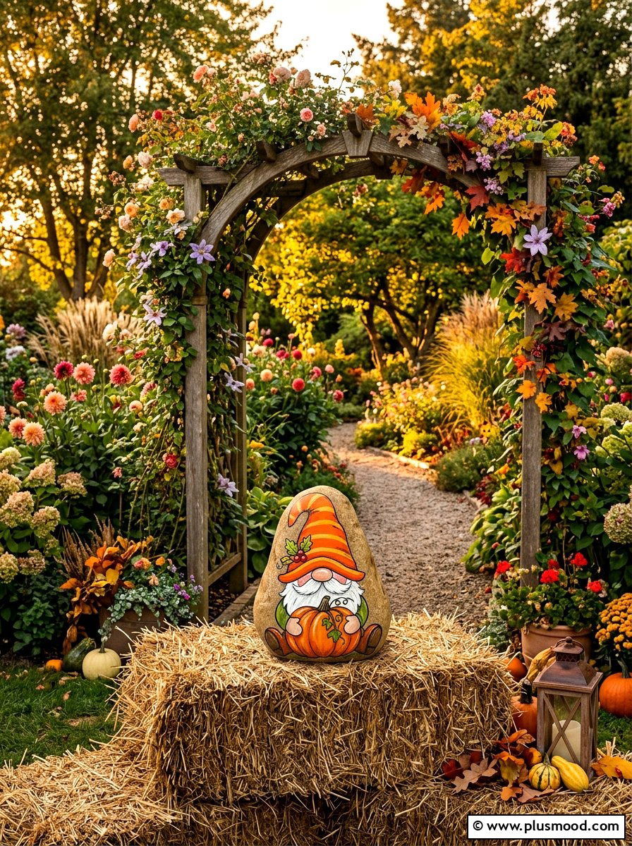 Pumpkin gnome - 25 painted rock ideas with gnomes
