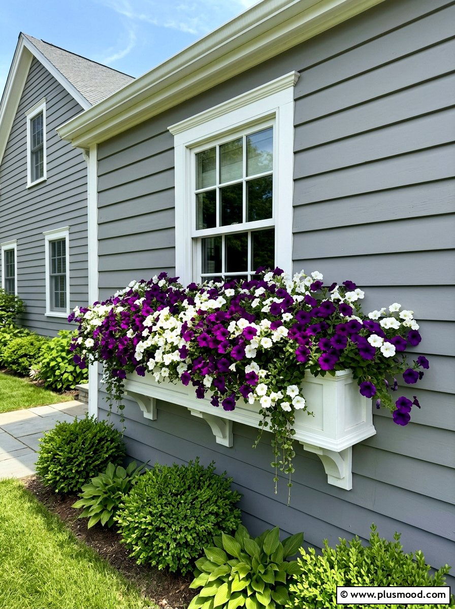 Purple And White Petunia Window Box - 25 summer planters with petunias ideas