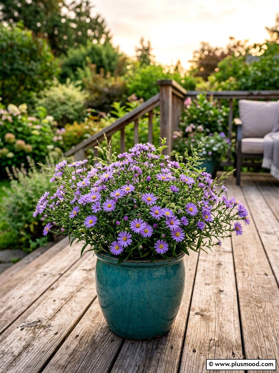 Purple Aster Porch Arrangement - 25 late summer planter ideas for porch