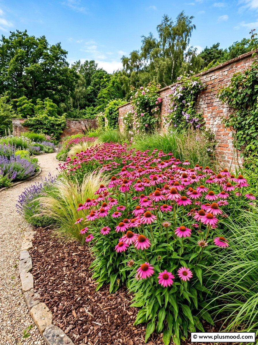 Purple Coneflower Bed - 25 summer pollinator landscaping ideas