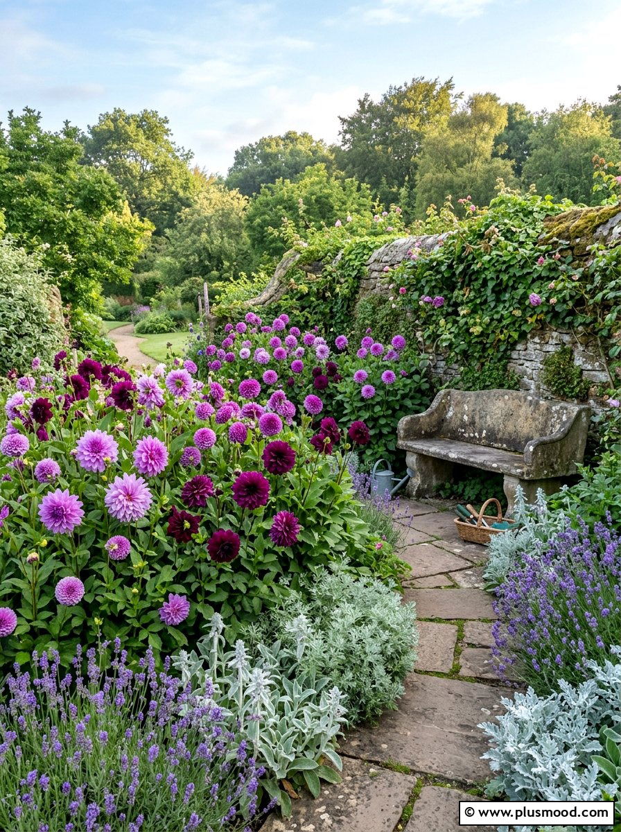 Purple Dahlia Sanctuary - 25 summer dahlia garden ideas