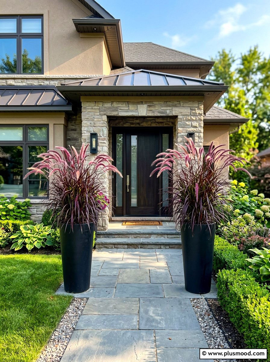 Purple Fountain Grass Entryway - 25 summer ornamental grass landscaping ideas