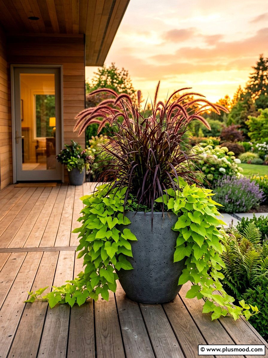 Purple Fountain Grass Planter - 25 late summer planter ideas for porch