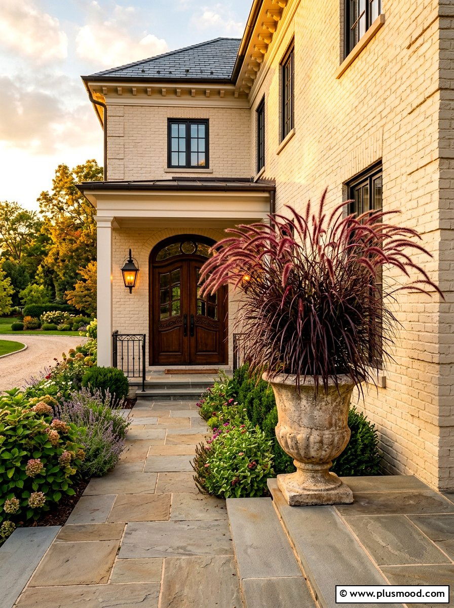 Purple Fountain Grass Urn - 25 summer front door planter ideas